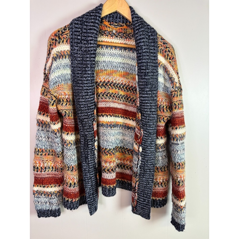 Anthropologie Knitted & Knotted Michela Cardigan Small Orange Blue Striped